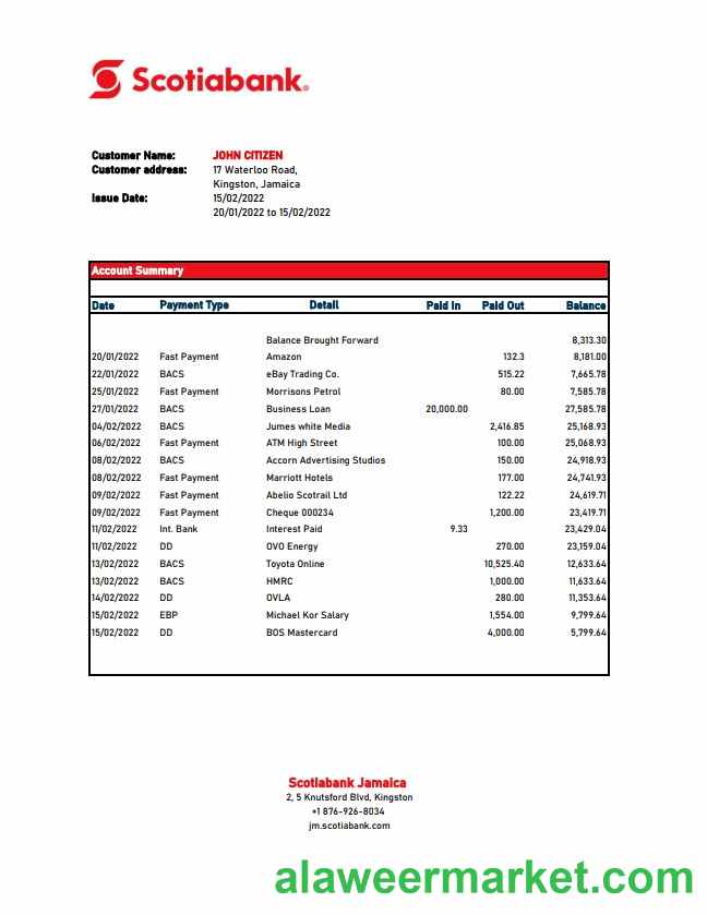 Jamaica Scotiabank statement xls